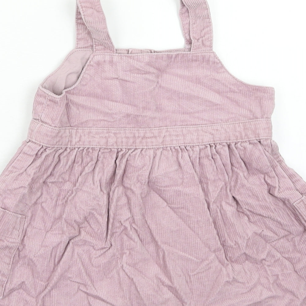NEXT Girls Pink Cotton Pinafore/Dungaree Dress Size 2 Years Square Neck Button