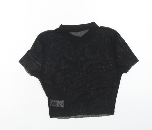 SheIn Womens Black Polyamide Basic Blouse Size M Round Neck