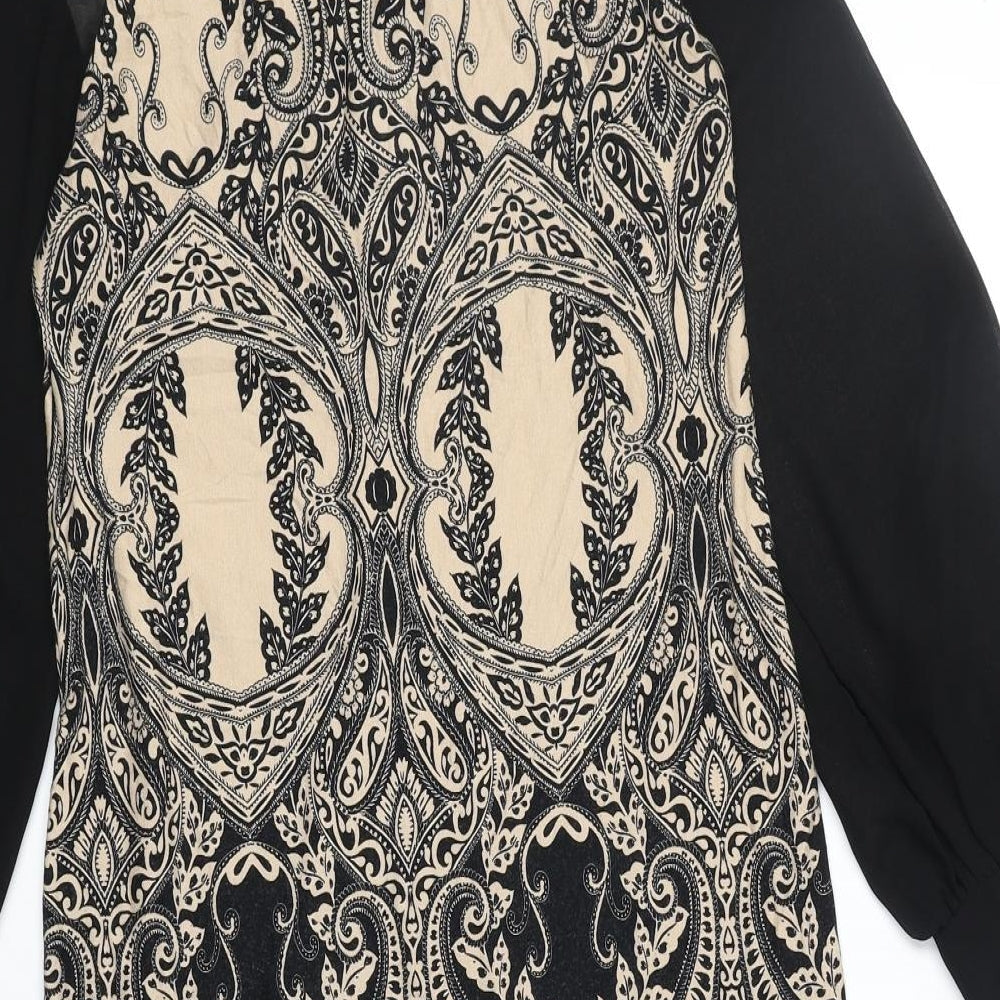 Debenhams Womens Black Geometric Polyester A-Line Size 12 Round Neck Pullover