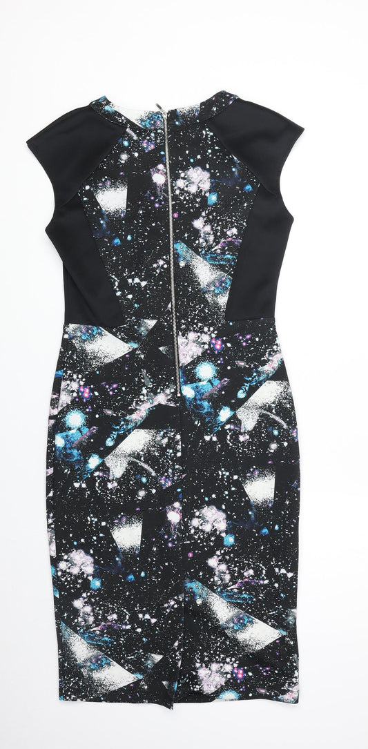 Marks and Spencer Womens Multicoloured Geometric Polyester A-Line Size 10 Round Neck Zip