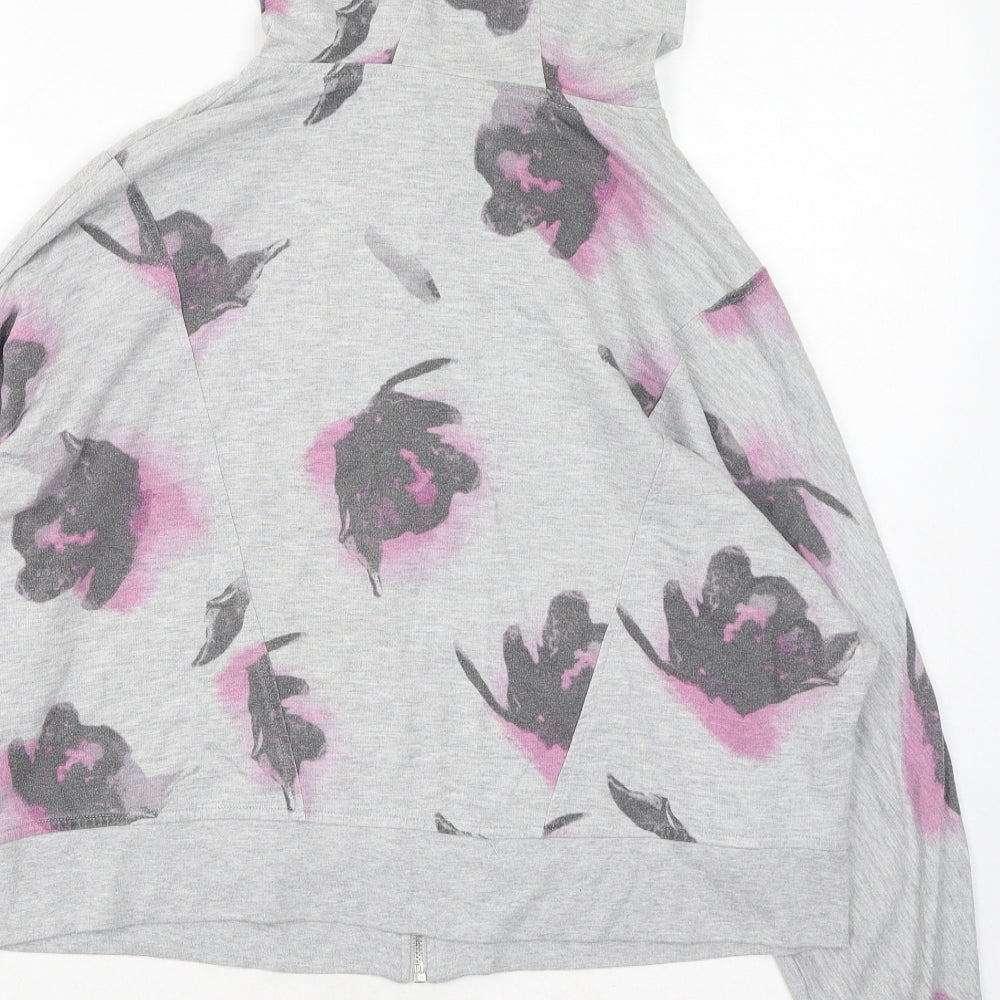 H&M Womens Grey Floral Cotton Full Zip Hoodie Size XS Zip - Cropped
