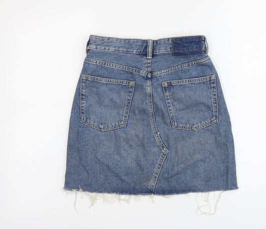 H&M Womens Blue Cotton Straight & Pencil Skirt Size XS Button