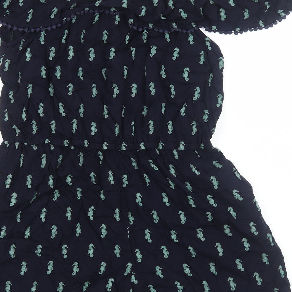 Oasis Womens Blue Geometric Viscose Playsuit One-Piece Size M Pullover - Sea Horse