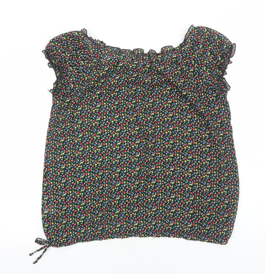 E-vie Womens Black Geometric Polyester Basic Blouse Size 16 Round Neck