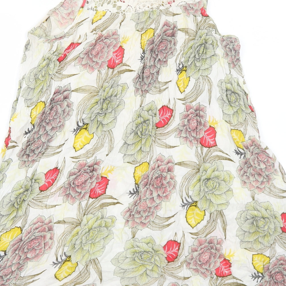 NEXT Womens White Floral Viscose Trapeze & Swing Size 14 Round Neck Pullover