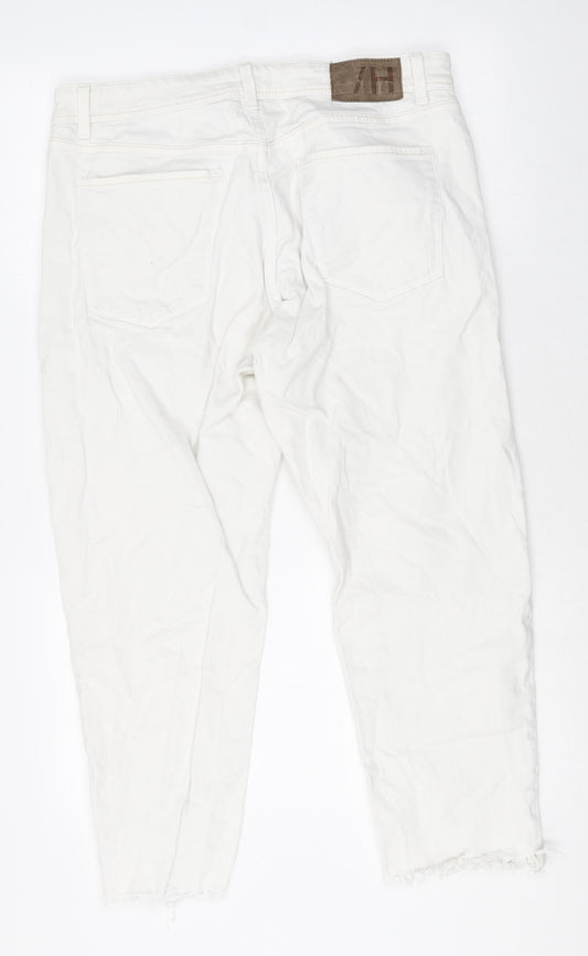 Selected Womens White Cotton Tapered Jeans Size 34 in Regular Button