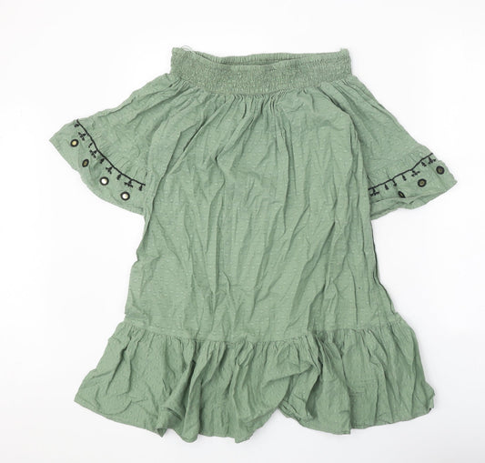 F&F Womens Green Geometric 100% Cotton Trapeze & Swing Size S Off the Shoulder Pullover