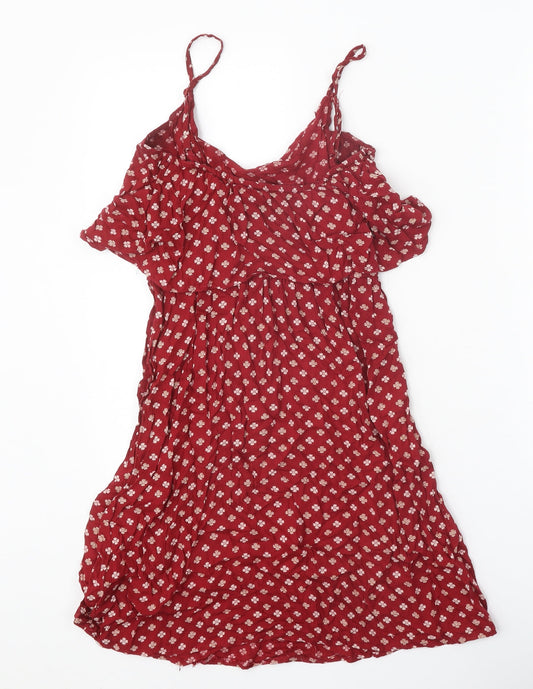 Pimkie Womens Red Geometric Viscose Tank Dress Size XS Scoop Neck Pullover