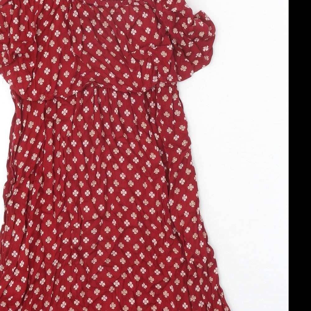 Pimkie Womens Red Geometric Viscose Tank Dress Size XS Scoop Neck Pullover