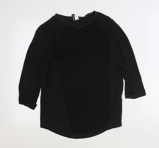 Divided by H&M Womens Black Geometric Polyester Basic Blouse Size 6 Boat Neck
