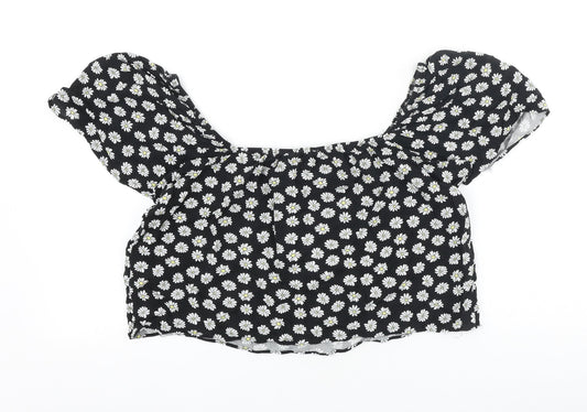 Primark Womens Black Geometric Viscose Cropped Tank Size 8 Off the Shoulder - Daisy Print