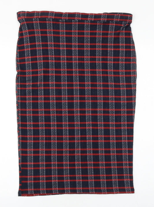 Papaya Womens Blue Plaid Polyester Straight & Pencil Skirt Size 12