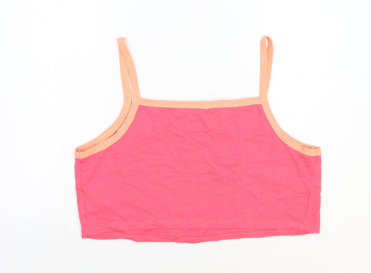 Primark Womens Pink Cotton Cropped Tank Size L Square Neck - Waikiki Hawaii