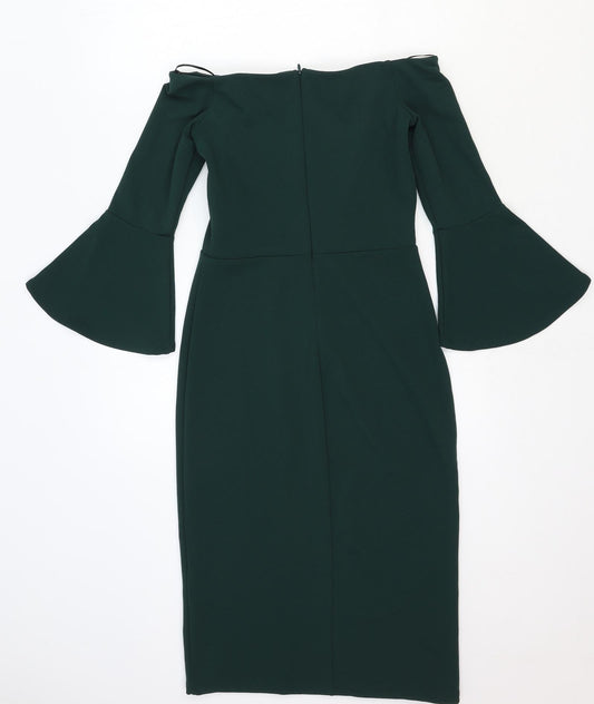 H&M Womens Green Cotton Pencil Dress Size XS Off the Shoulder Zip