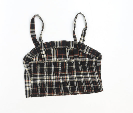 SheIn Womens Brown Plaid Cotton Cropped Tank Size M Square Neck