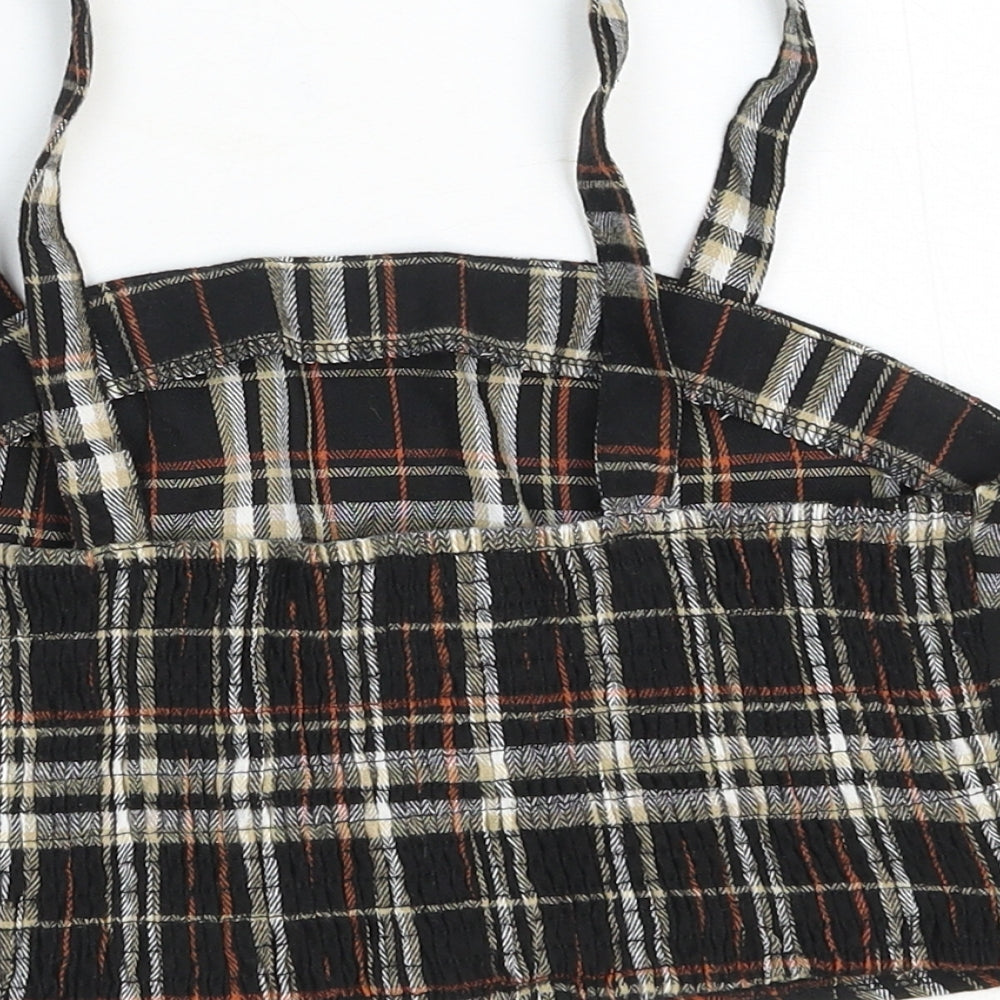 SheIn Womens Brown Plaid Cotton Cropped Tank Size M Square Neck