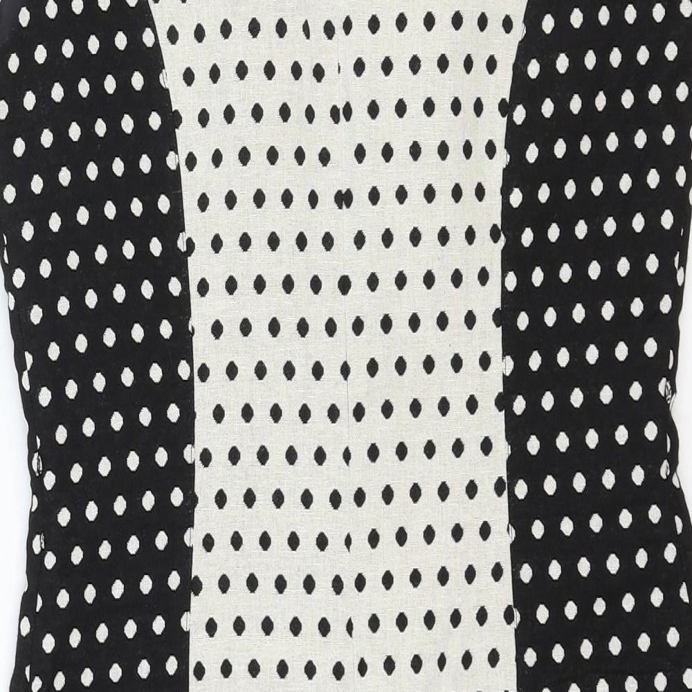 NEXT Womens White Polka Dot Cotton Shift Size 10 Round Neck Zip
