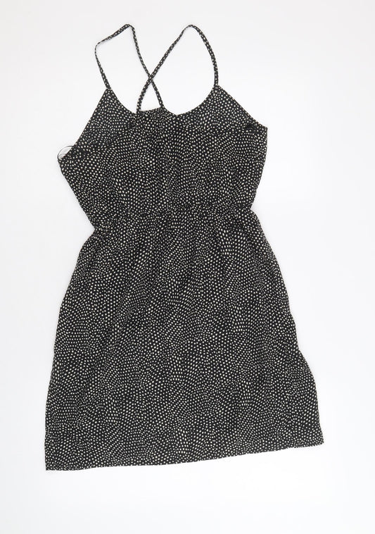 FOREVER 21 Womens Black Polka Dot Polyester A-Line Size S Round Neck Pullover