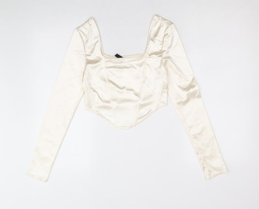 Womens UK Size S Divided by H&M Ivory Cropped Blouse