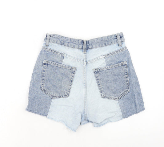 Stradivarius Womens Blue Check Cotton Cut-Off Shorts Size 6 Regular Zip