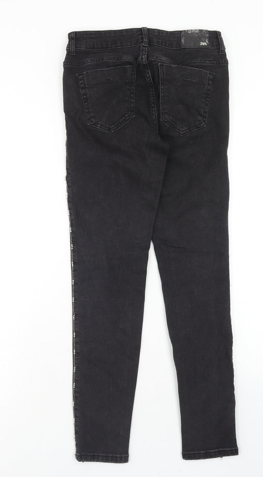 Zara Womens Black Cotton Skinny Jeans Size 8 Regular Zip