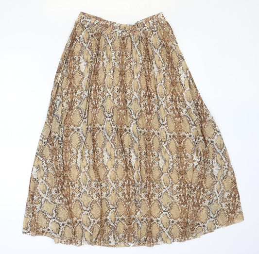 Marks and Spencer Womens Brown Animal Print Polyester Swing Skirt Size 8 - Snakeskin Pattern