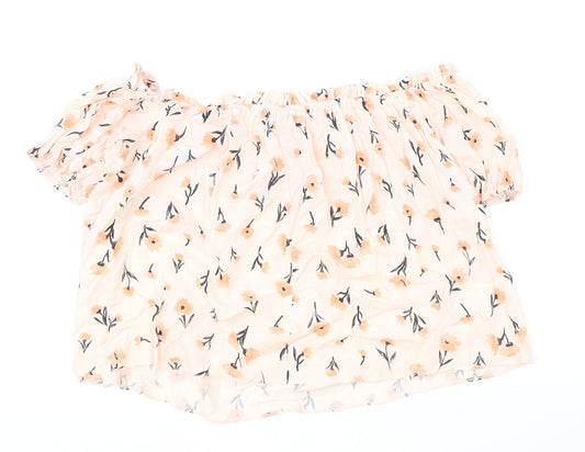 George Womens Pink Floral Viscose Cropped Blouse Size 10 Off the Shoulder - Bardot