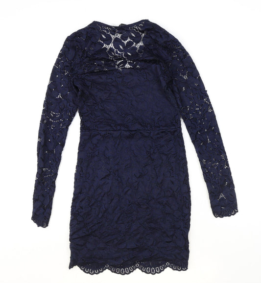 H&M Womens Blue Polyamide Shift Size 8 Round Neck Pullover