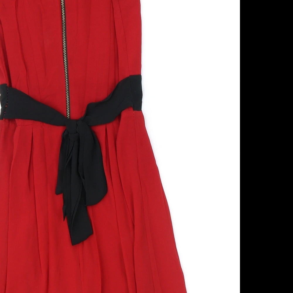 Preworn Womens Red Polyester Skater Dress Size S Scoop Neck Zip