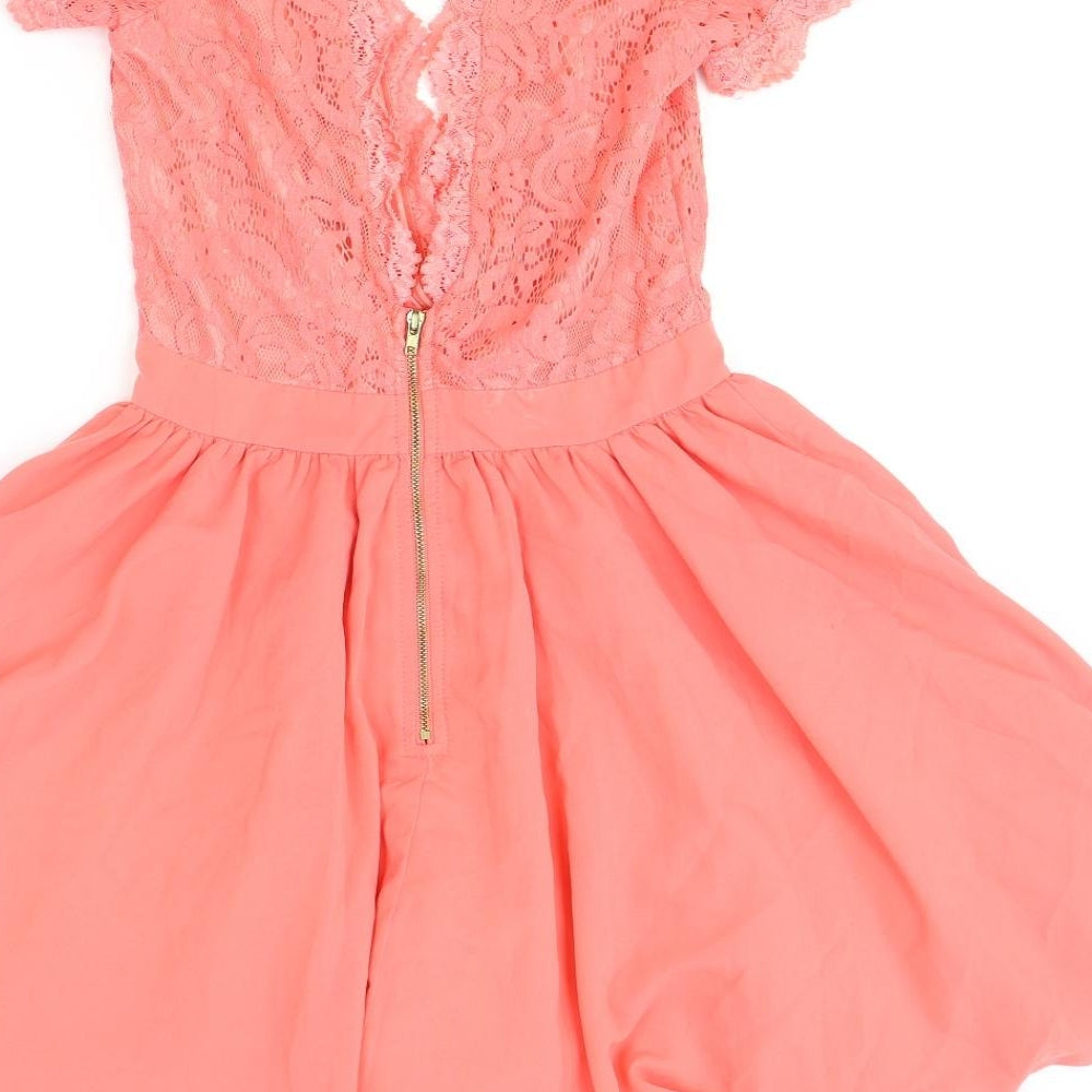 Missguided Womens Pink Polyester Skater Dress Size 6 V-Neck Zip