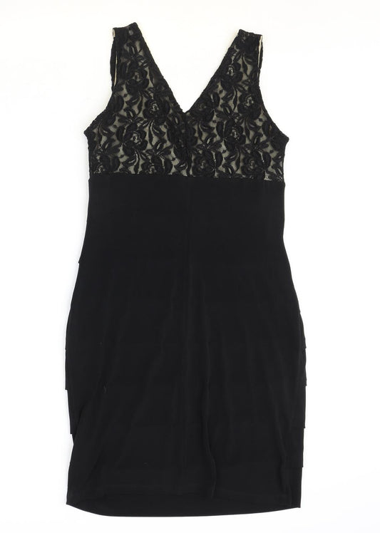En Focus Studio Womens Black Polyacrylate Fibre Shift Size 6 V-Neck Pullover - Lace Detail