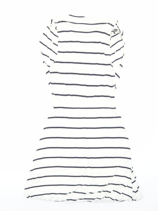 H&M Womens White Striped Viscose Fit & Flare Size 8 Cowl Neck Pullover