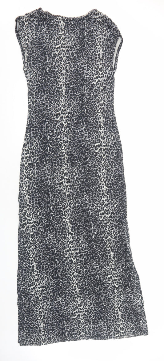 Oasis Womens Grey Animal Print Viscose Bodycon Size S Scoop Neck Pullover - Leopard print
