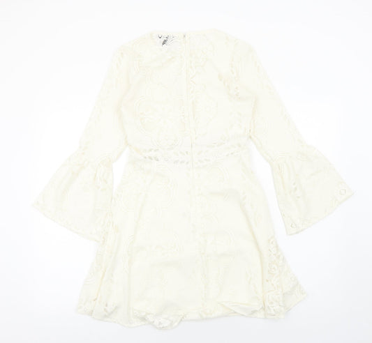 Topshop Womens Ivory Polyester A-Line Size 8 Round Neck Zip