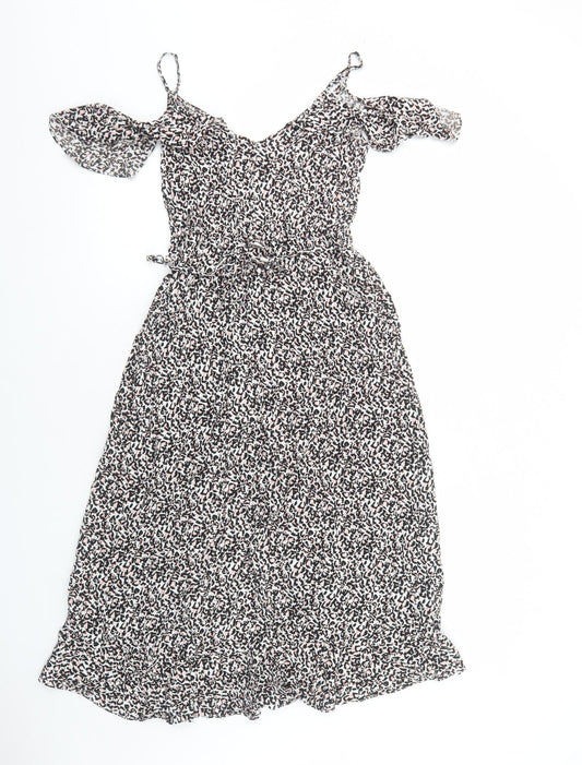 Oasis Womens Multicoloured Geometric Viscose Fit & Flare Size 8 V-Neck Pullover