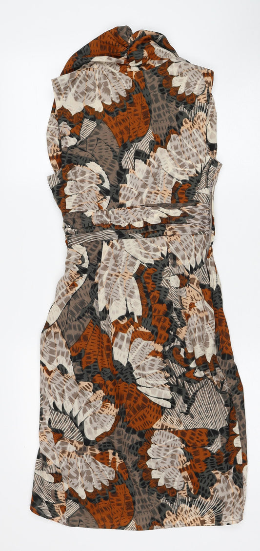 H&M Womens Multicoloured Geometric Polyester A-Line Size 4 V-Neck Zip