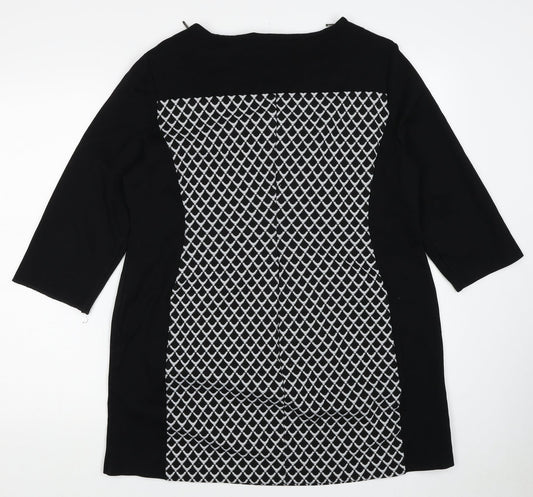 Debenhams Womens Black Geometric Viscose A-Line Size 16 Round Neck Pullover