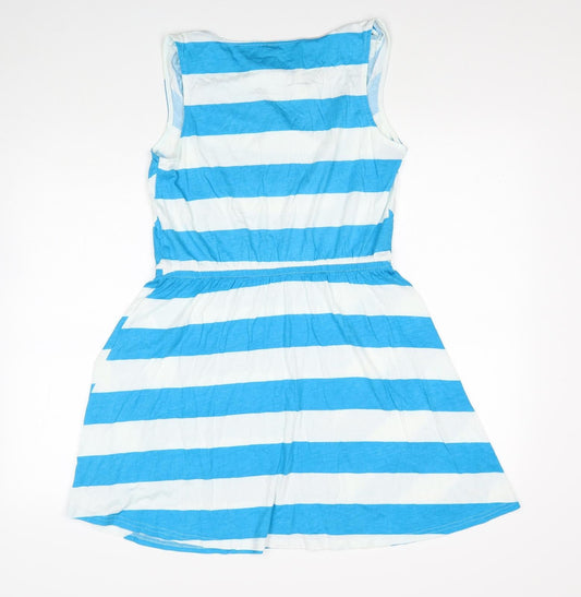 EDC Womens Blue Striped Cotton Skater Dress Size M Cowl Neck Pullover