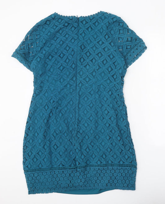 Oasis Womens Blue Cotton Sheath Size L Round Neck Zip