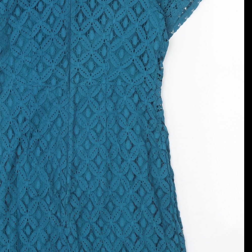 Oasis Womens Blue Cotton Sheath Size L Round Neck Zip