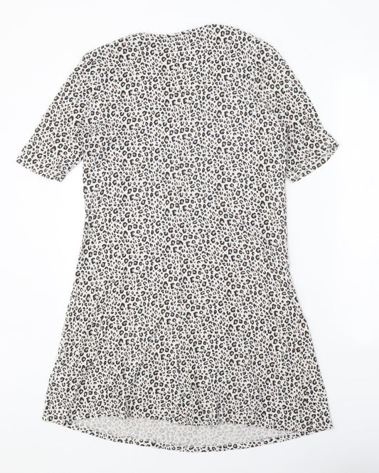 Marks and Spencer Womens Beige Animal Print Viscose Shift Size 10 Round Neck Pullover - Leopard print