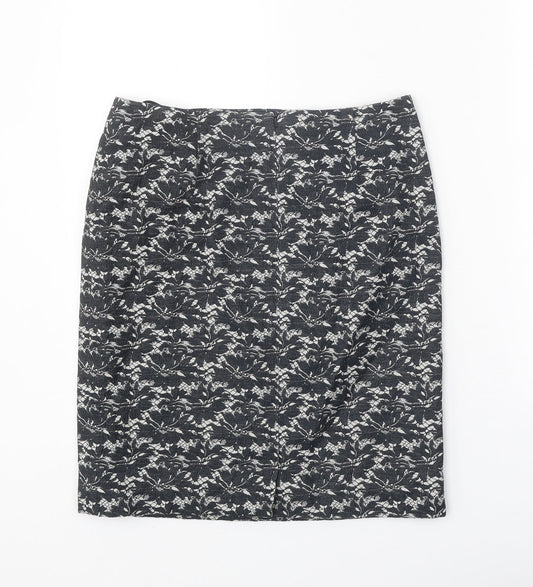 Phase Eight Womens Black Floral Polyester Straight & Pencil Skirt Size 10 Zip