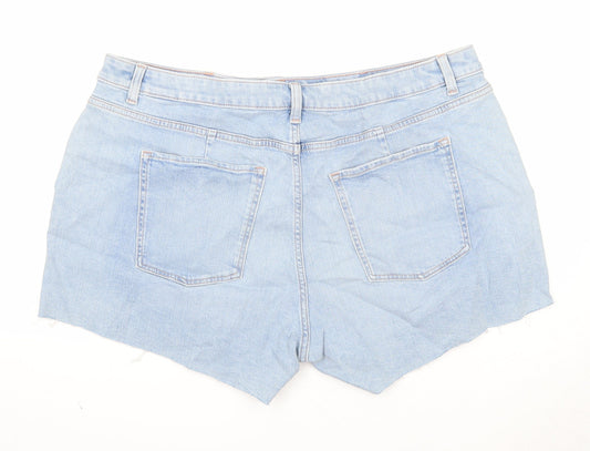 Marks and Spencer Womens Blue Cotton Cut-Off Shorts Size 22 Regular Zip