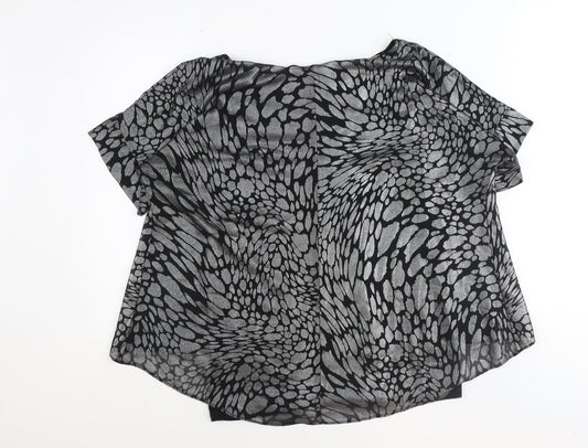 TU Womens Black Geometric Polyester Basic Blouse Size 14 Boat Neck