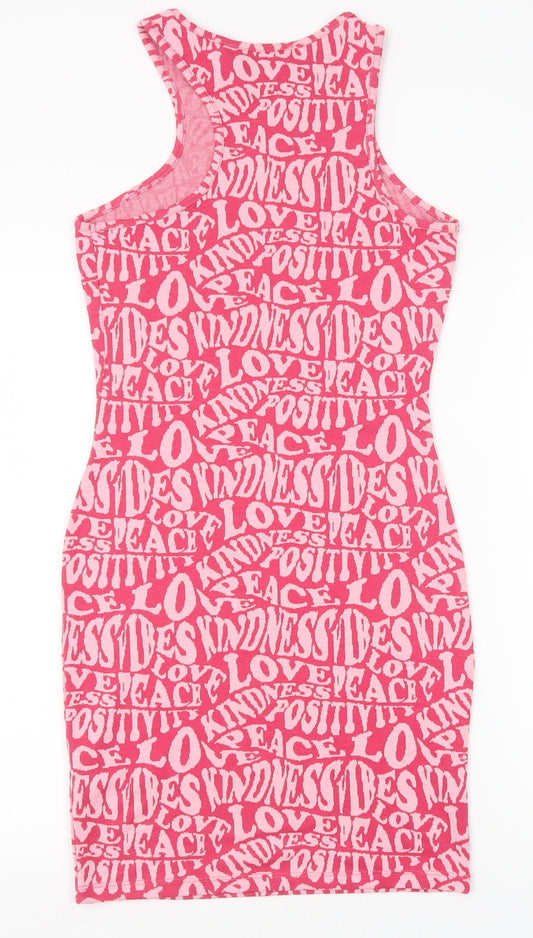 Primark Womens Pink Geometric Polyester Shift Size XS Round Neck Pullover