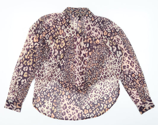 Lipsy Womens Multicoloured Animal Print Polyester Basic Button-Up Size 10 Collared - Leopard print