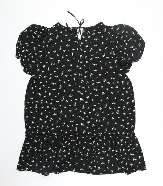 Divided Womens Black Floral Polyester Shirt Dress Size XL Round Neck Pullover