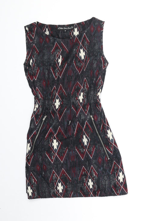 Mela London Womens Red Geometric Polyester Mini Size 8 Boat Neck Pullover