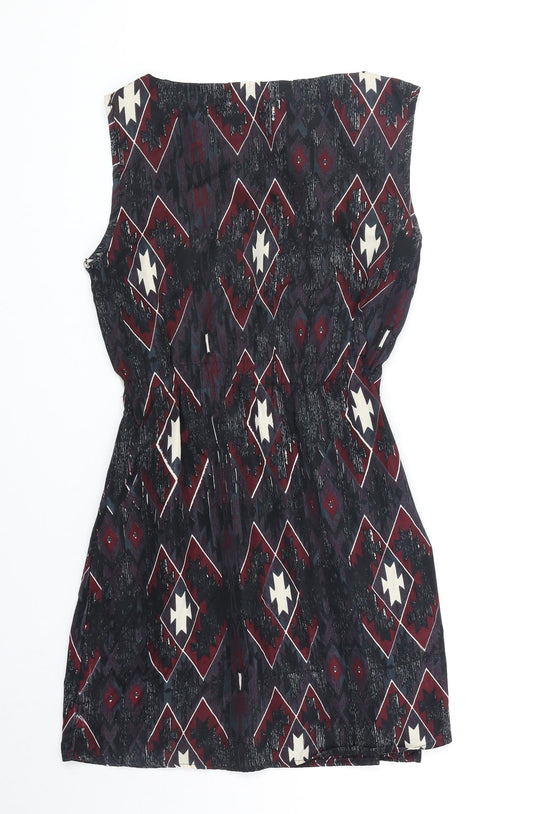 Mela London Womens Red Geometric Polyester Mini Size 8 Boat Neck Pullover