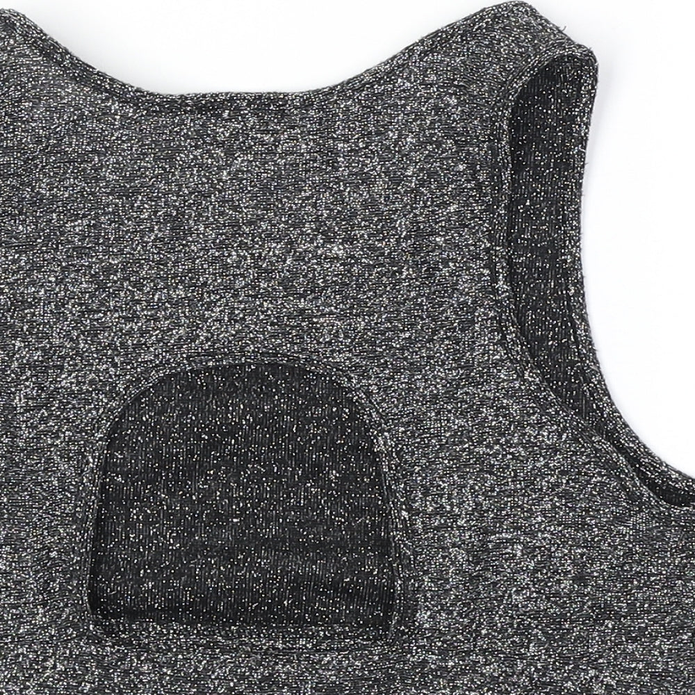 Womens UK Size M Sparkle & Fade Black Cropped Tank